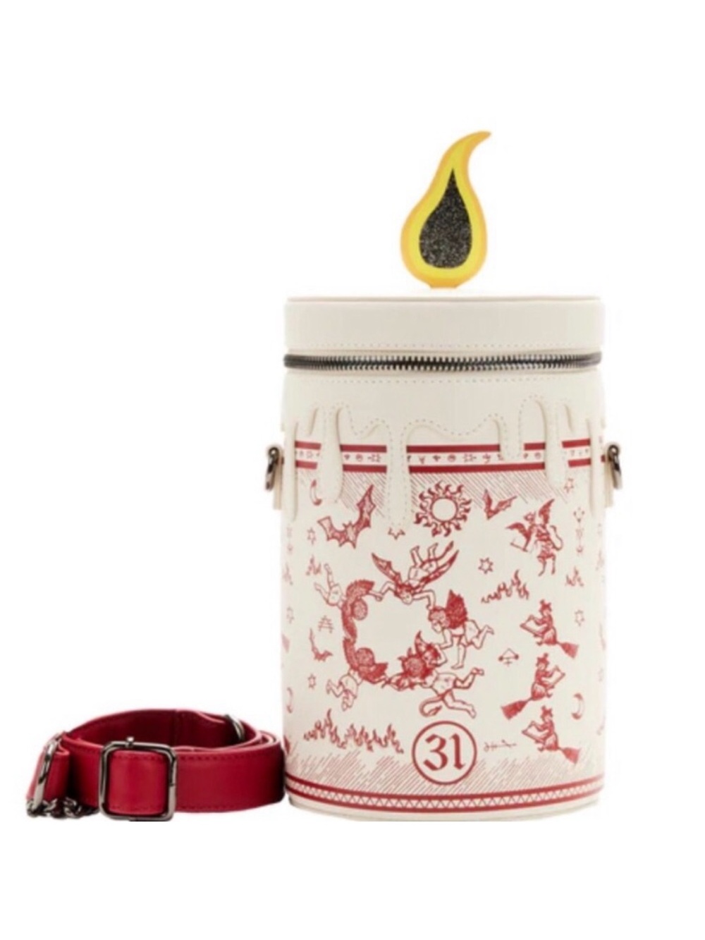 NWT Loungefly Cream & Red Candle Motif Cylinder Crossbody